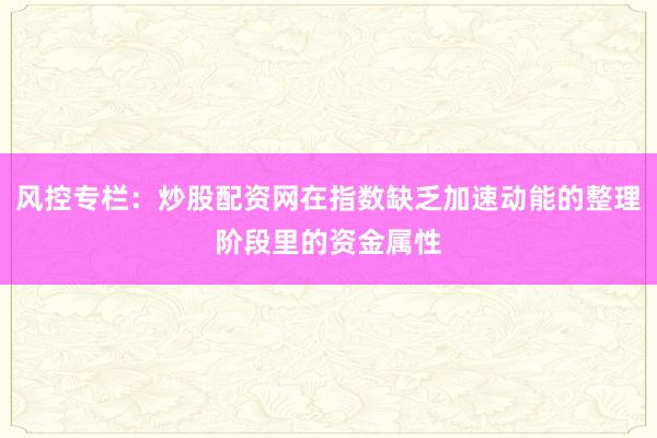 风控专栏：炒股配资网在指数缺乏加速动能的整理阶段里的资金属性